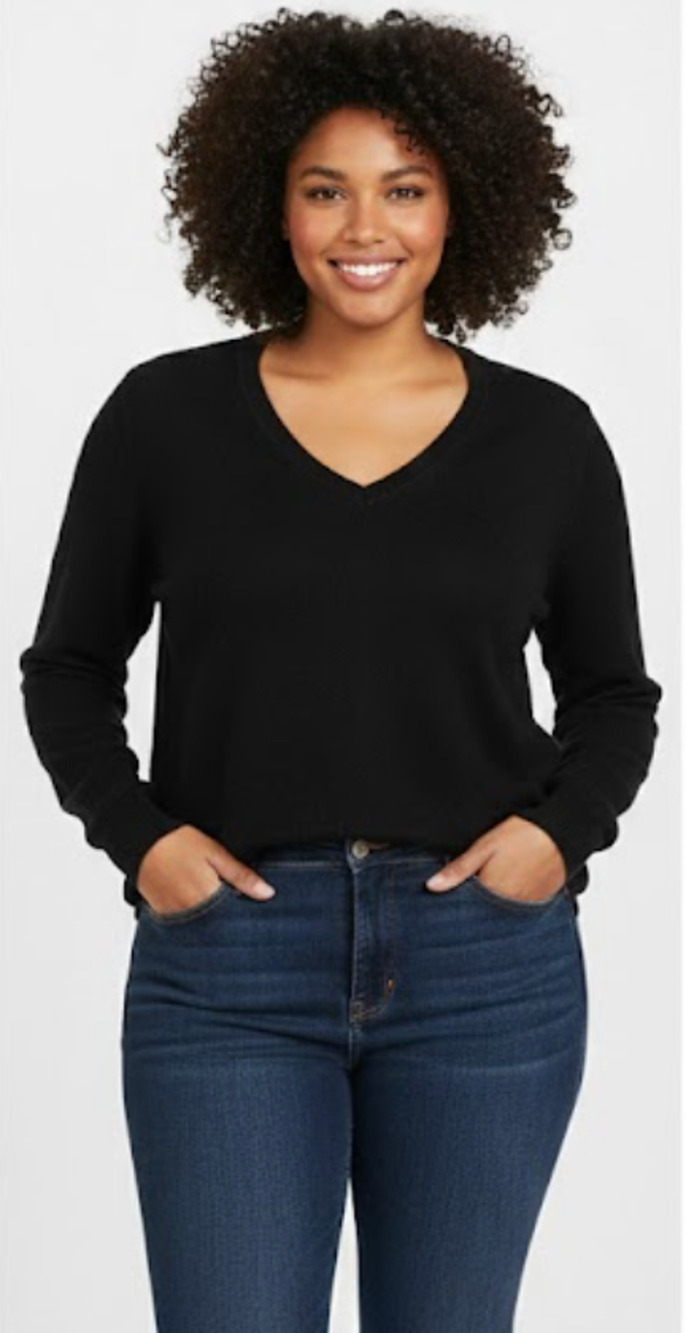 State Cashmere Womens V Neck Cashmere Sweater Black Long Sleeve Size XXL New